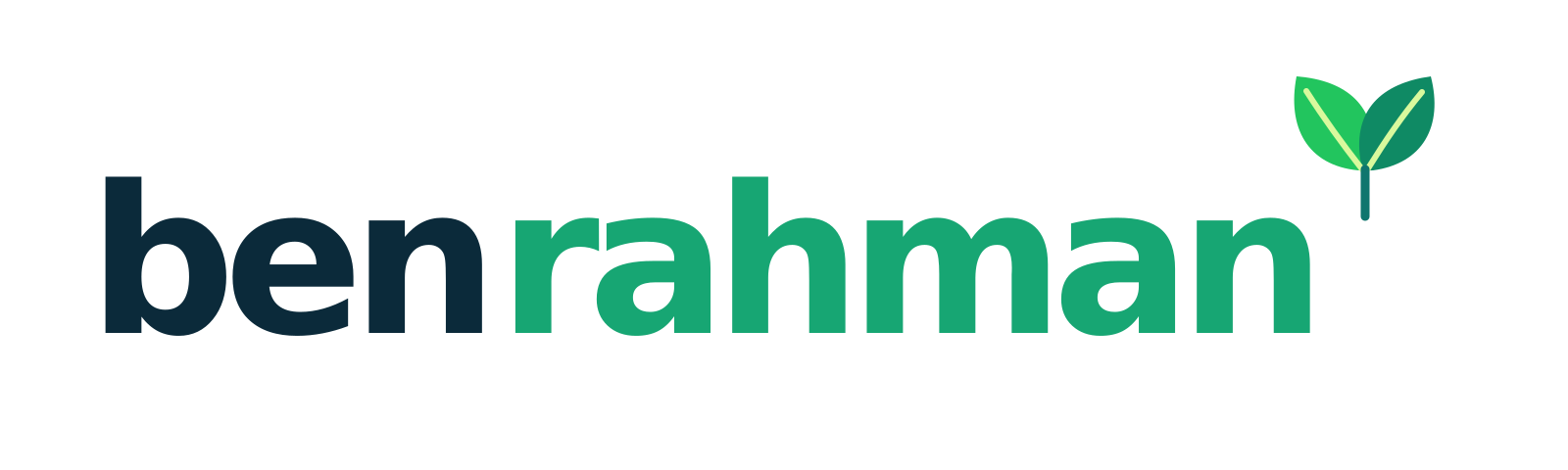 Logo Benrahman dengan dua daun dan kaki sebagai simbol pertumbuhan dan langkah berdampak