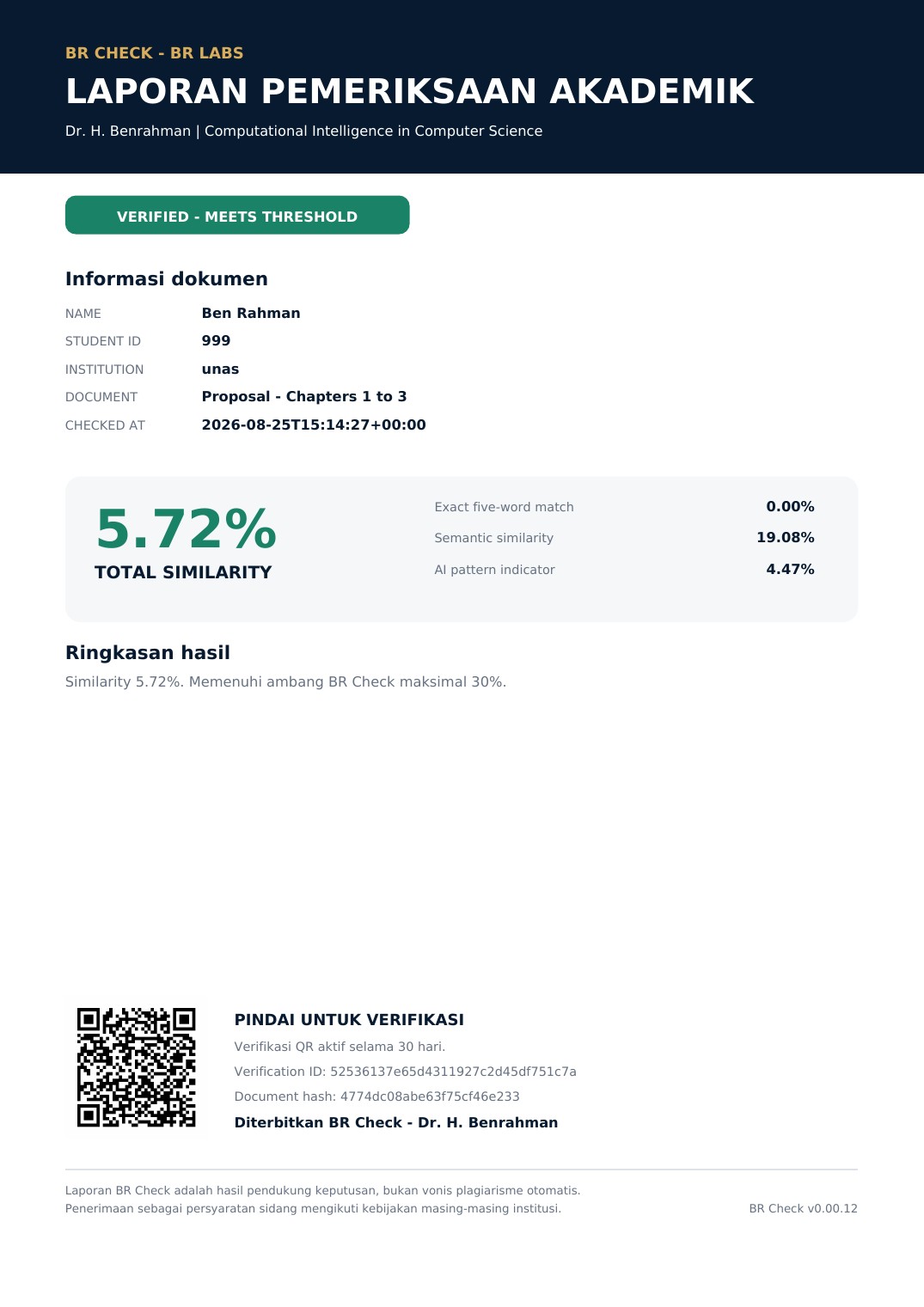 Pratinjau contoh report BR Check format PDF